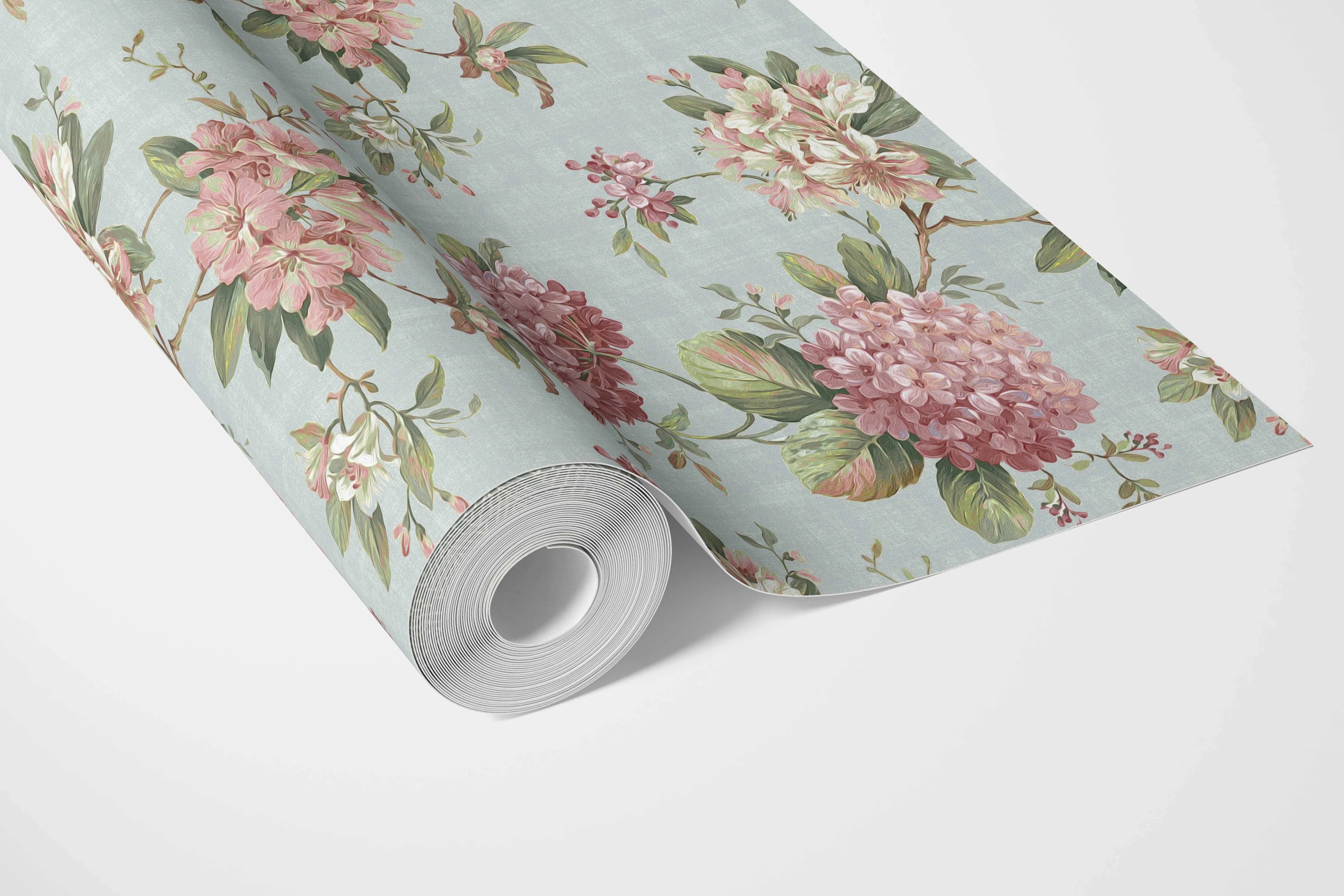 Modern Floral Block Print Bathroom Wallpaper Sample (Blue/ Pink/ Green)