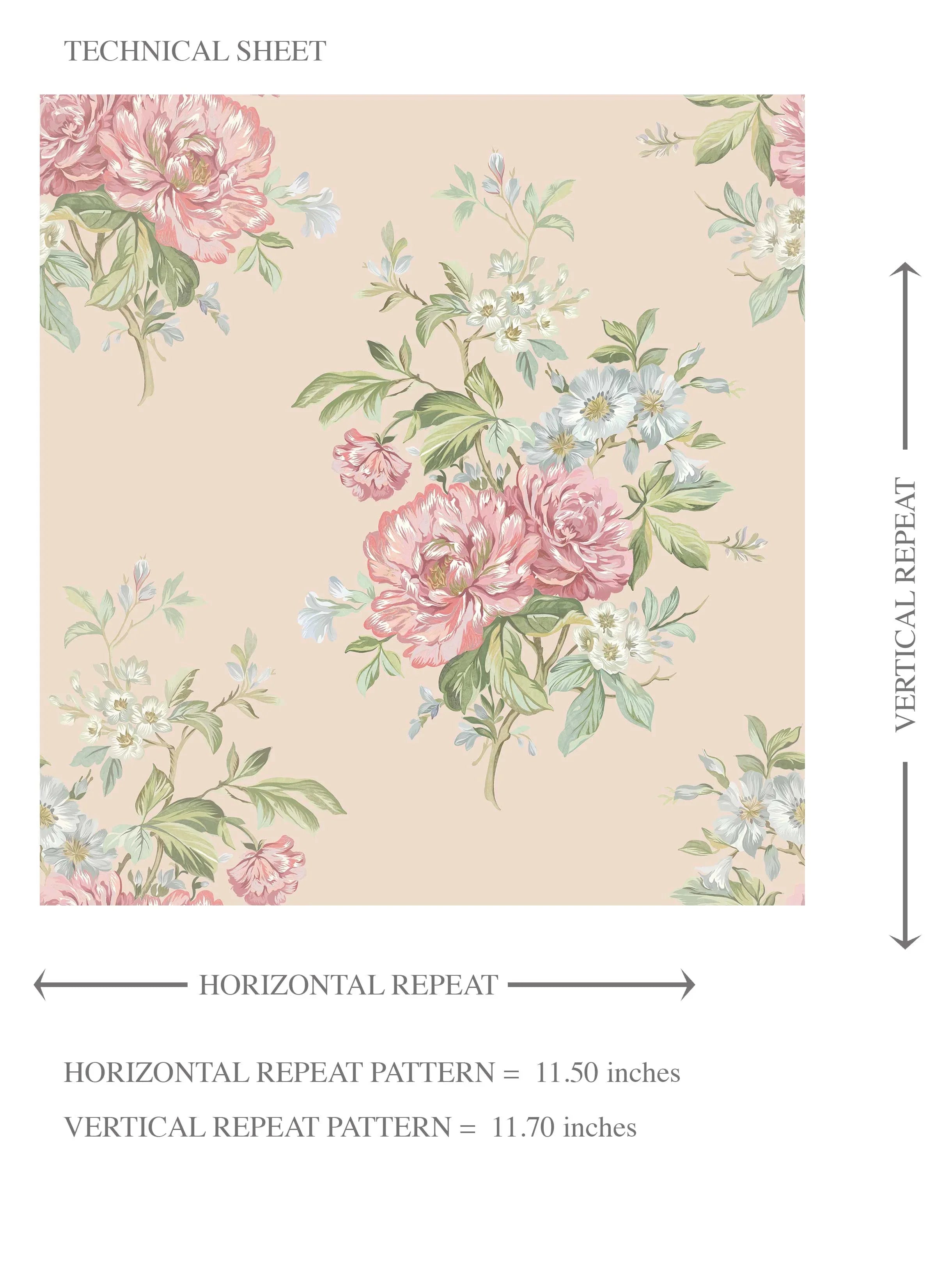 Floral Block Print Kids Room Wallpaper Sample (Blush Pink/ Blue/ Green)
