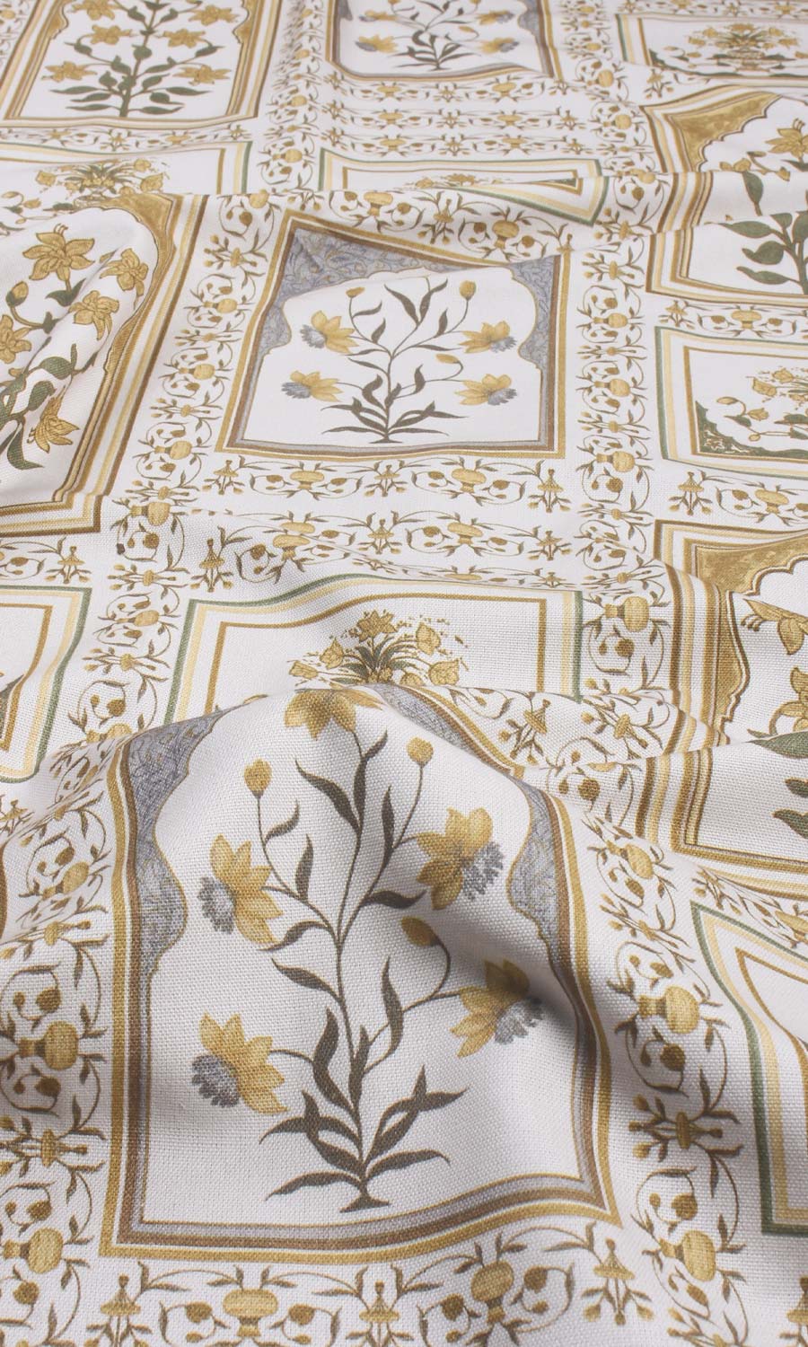 Floral Cotton Fabric Material By the Metre (Grey/ Yellow)