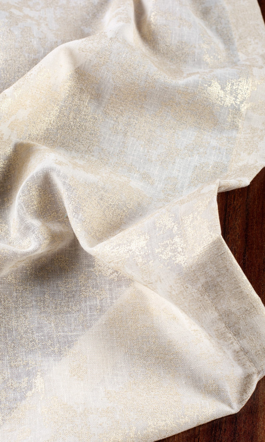 Metallic Print Semi-Sheer Fabric By the Metre for Curtains & Drapes (Cream/ Gold)