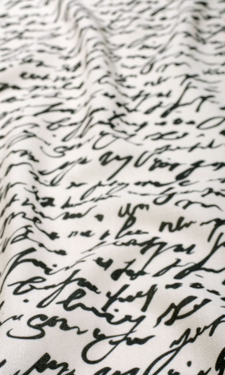Script Print Free Fabric Material Sample (Paper White/ Ink Black)