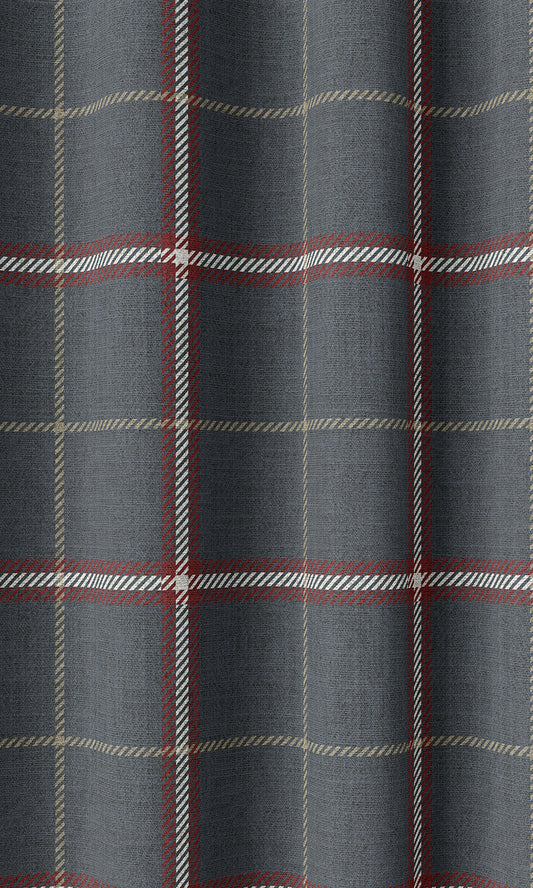 Geometric Patterned Home Décor Fabric By the Metre (Slate Grey/ Red)
