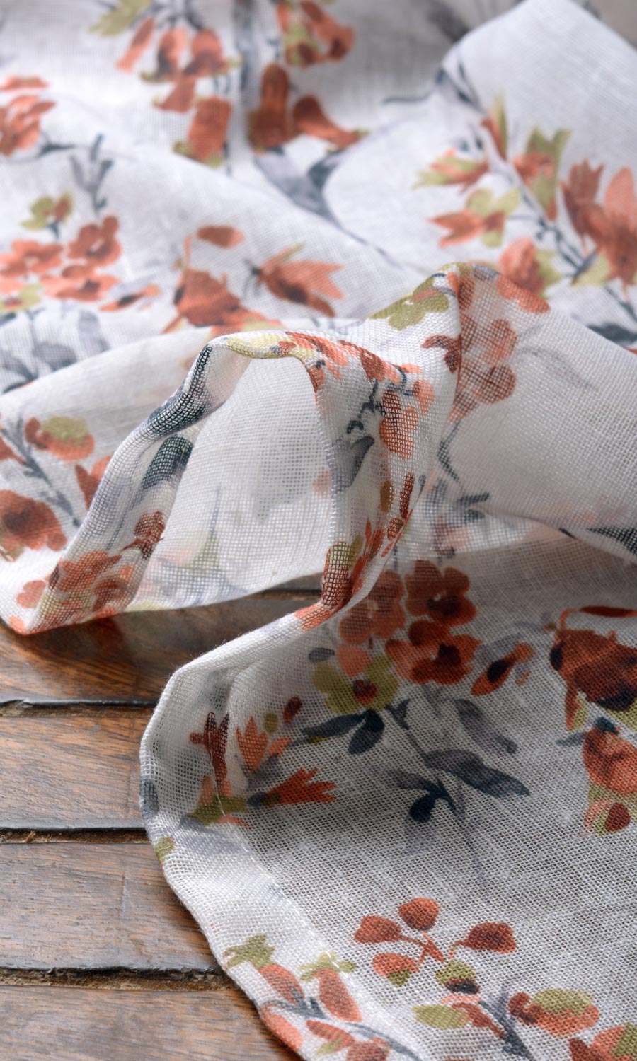 Floral Print Sheer Fabric Sample for Curtains & Drapes (White/ Orange)