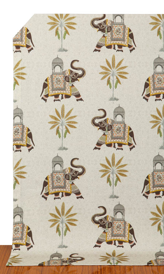 Brown elephant print drapery panels | Pure cotton curtains