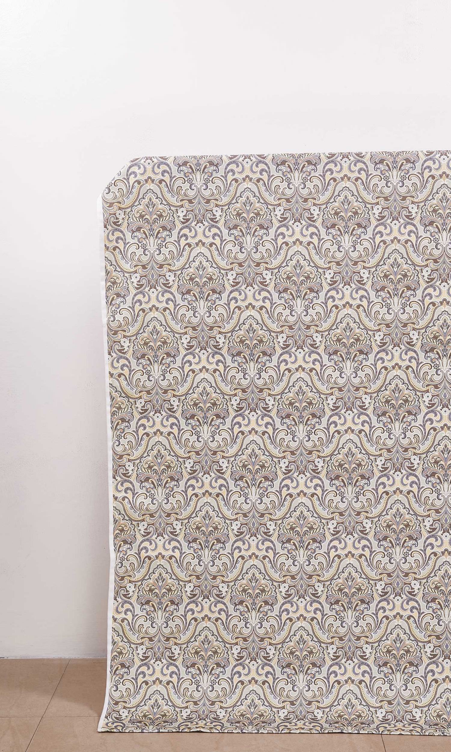 Fleur De Lis Print Window Treatments Fabric Sample (Yellow/ Grey)