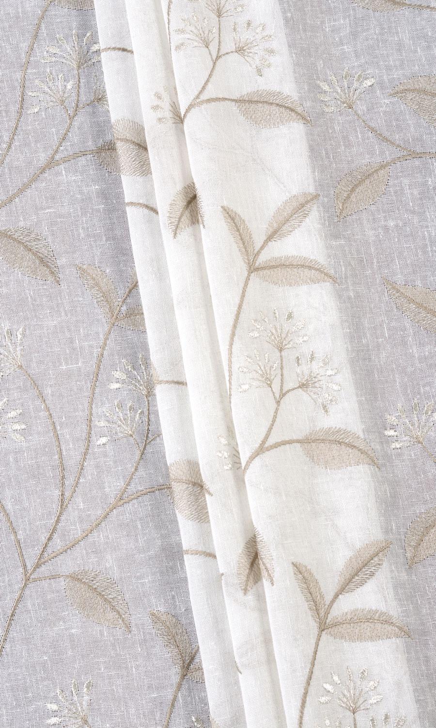 Floral Sheer Home Textile Fabric Material Sample (White/ Brown)