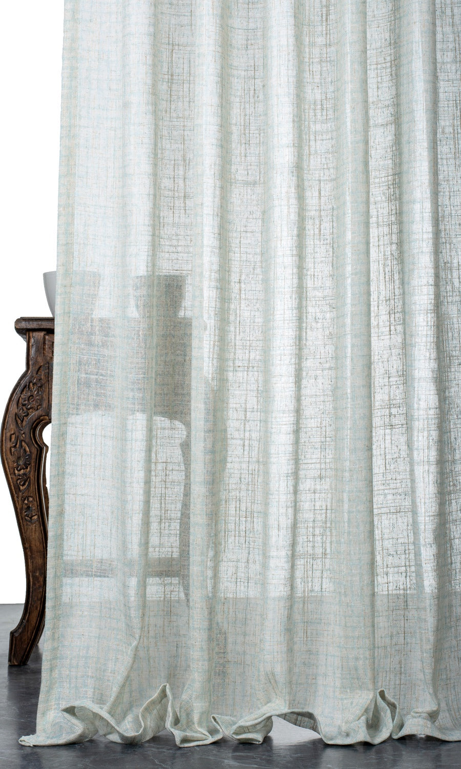 Sheer Linen Checked Window Treatments Fabric Sample (Light Blue)