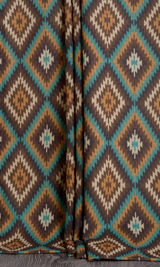 Kilim Print Curtains (Blue / Brown)
