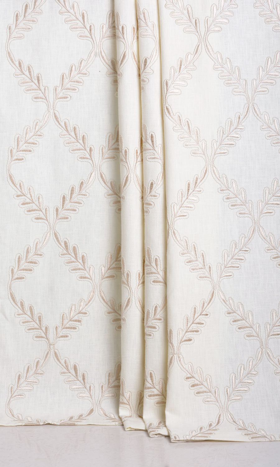 Poly-Linen Embroidered Window Treatments Fabric By the Metre (White/ Cream)