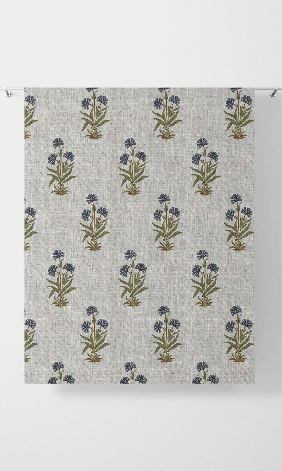 Floral Home Décor Fabric By the Metre (White/ Navy Blue/ Green)