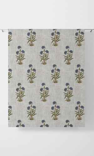 Floral Home Décor Fabric By the Metre (White/ Navy Blue/ Green)