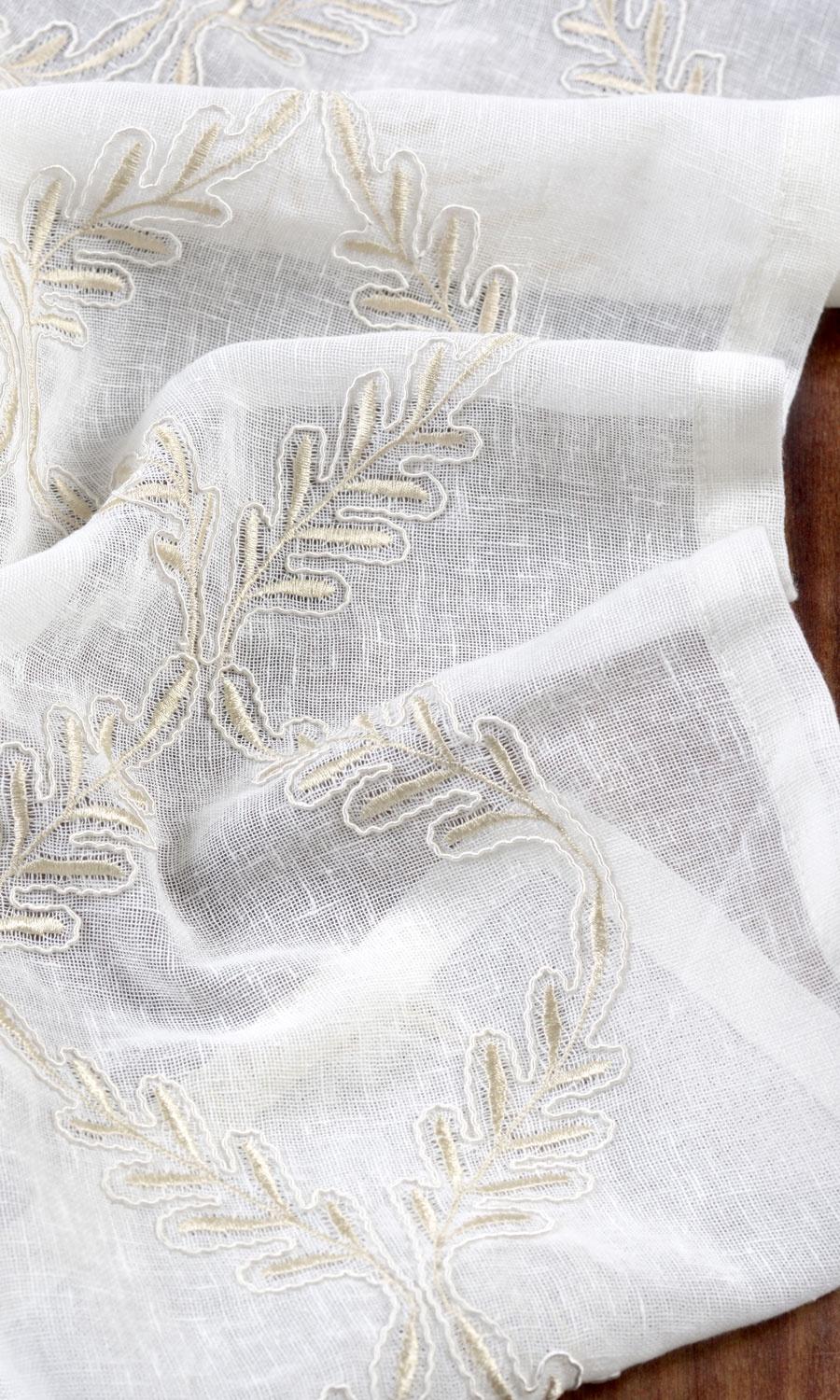 Sheer Floral Embroidered Free Fabric Material Sample (White/ Beige)