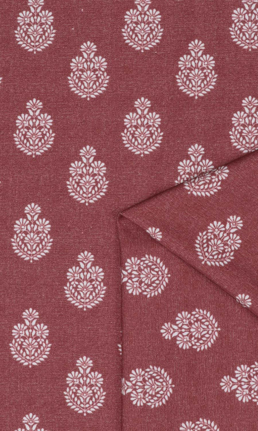 Maroon red/ terracotta red floral patterned pure cotton curtains