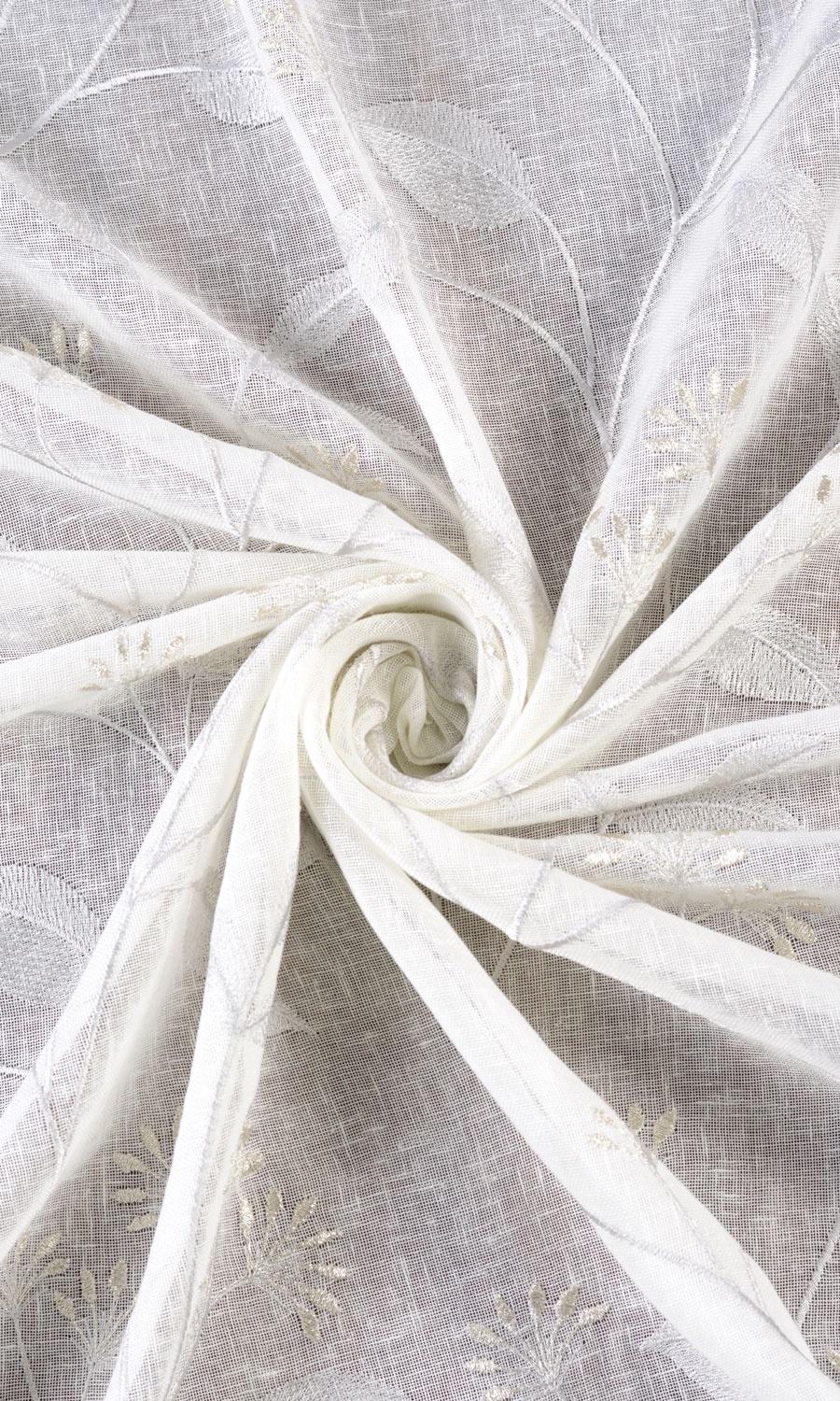 Sheer Floral Embroidered Fabric Material By the Metre (White/ Cream)