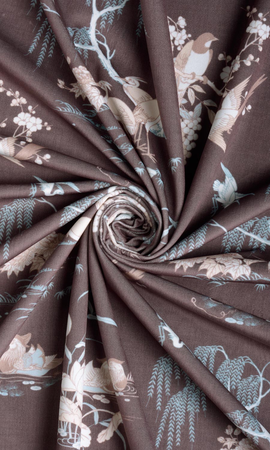 Chinoiserie Toile Velvet Fabric Sample for Curtains & Drapes (Deep Wine/ Brown)