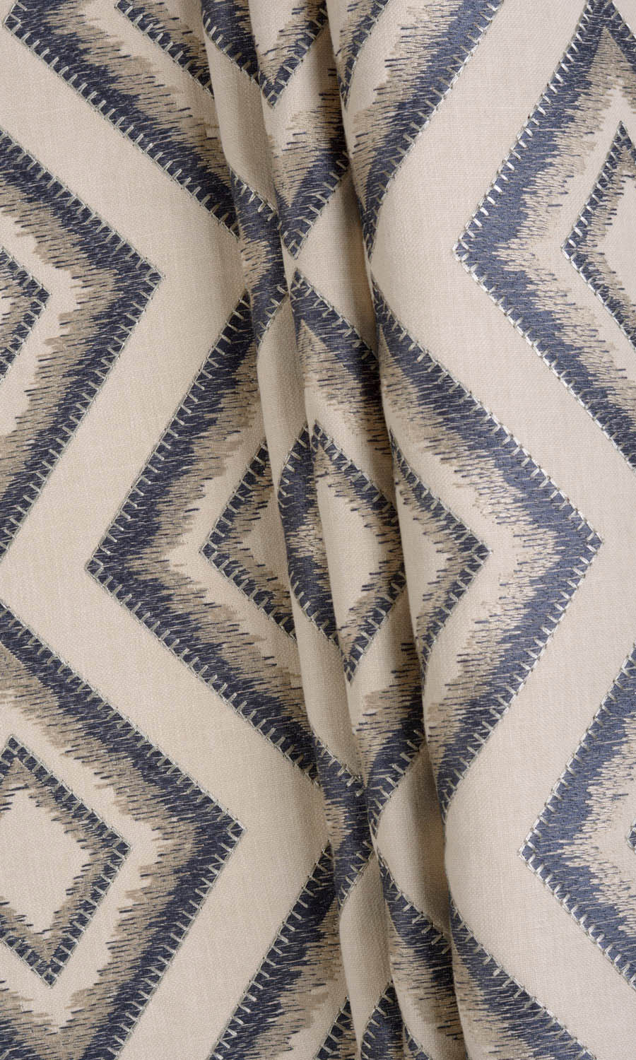 Embroidered Fabric Material By the Metre (Oyster Beige/ Navy Blue)