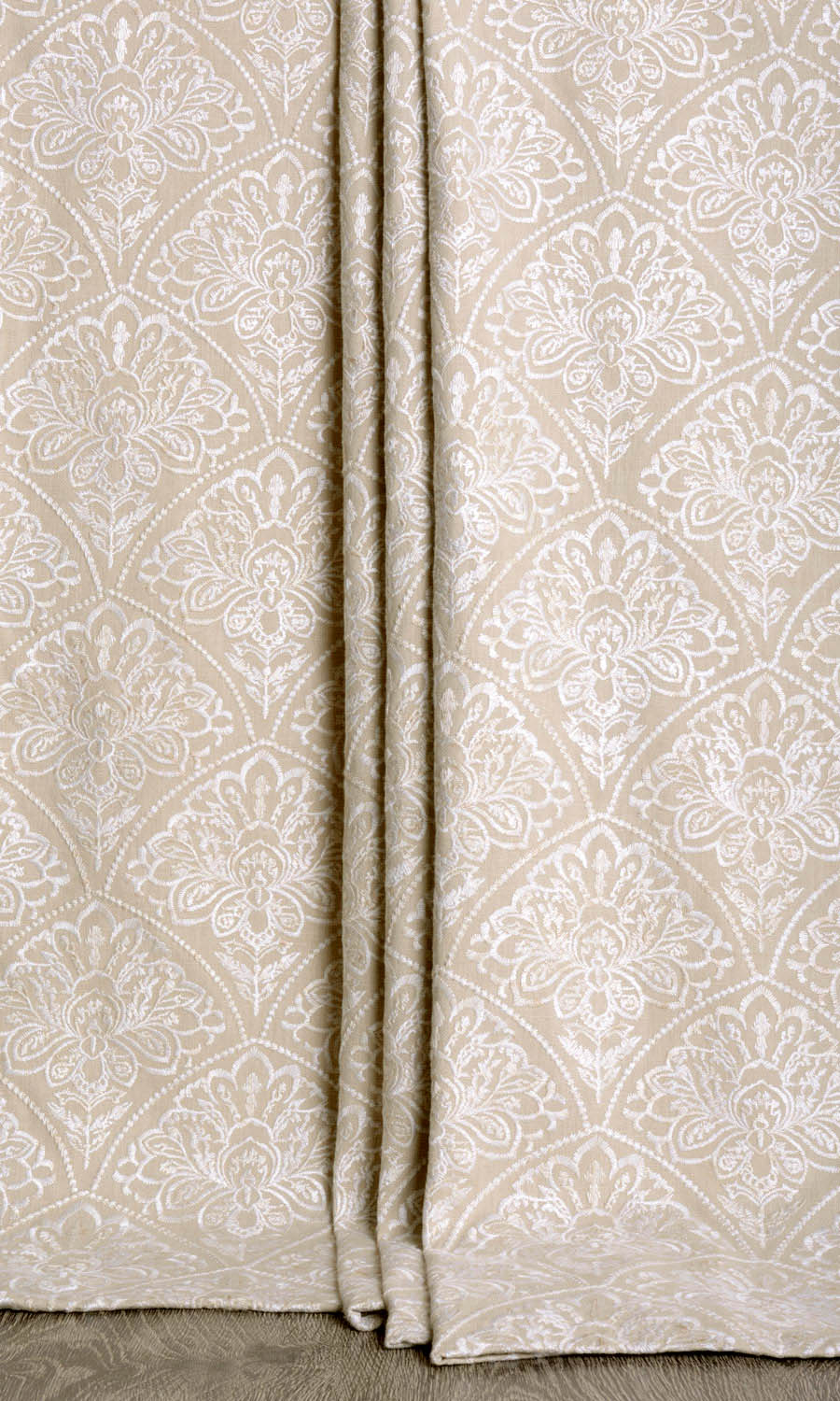 Embroidered Home Décor Fabric Sample (Oatmeal Beige/ White)
