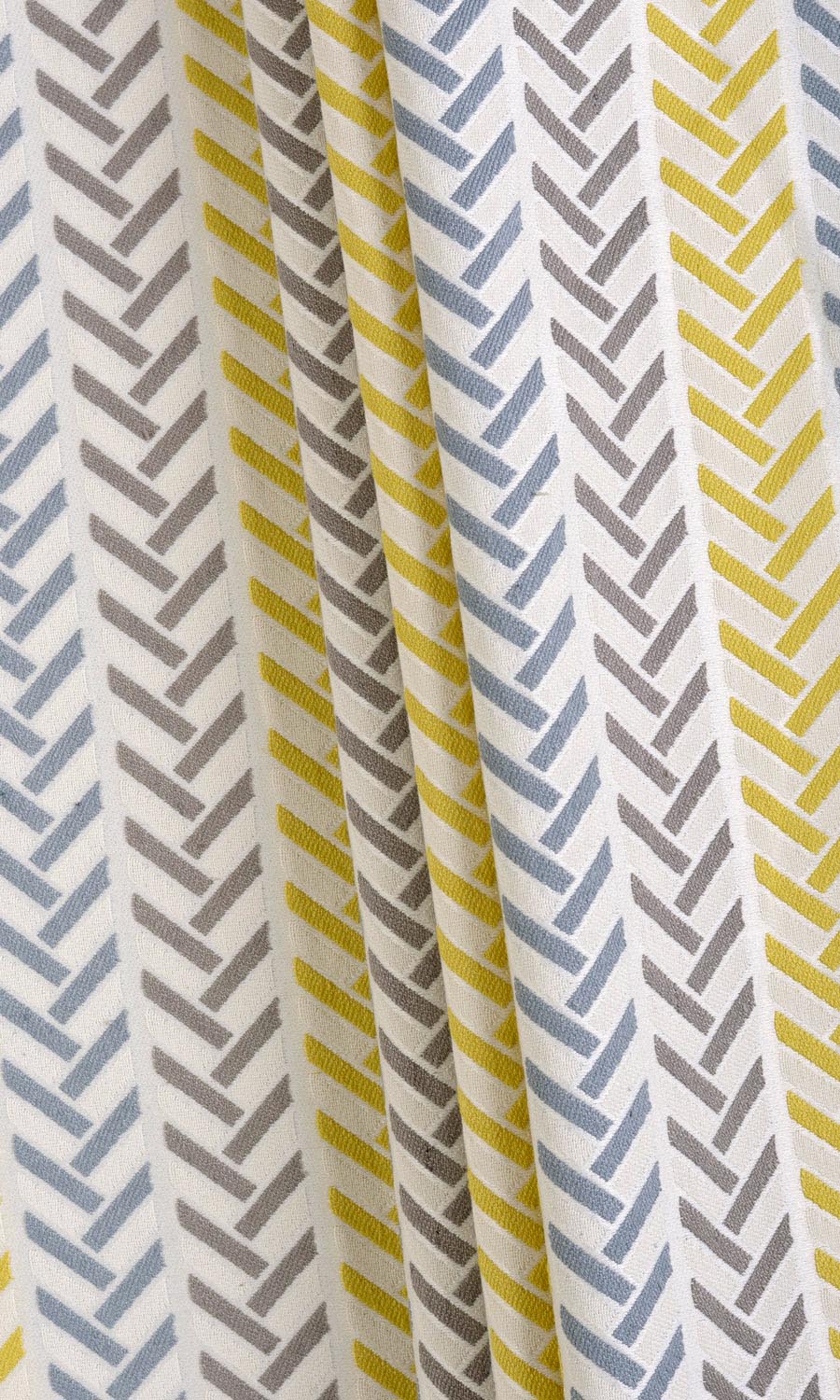 Herringbone Window Treatments Fabric By the Metre (Yellow/ Steel Blue/ Grey)