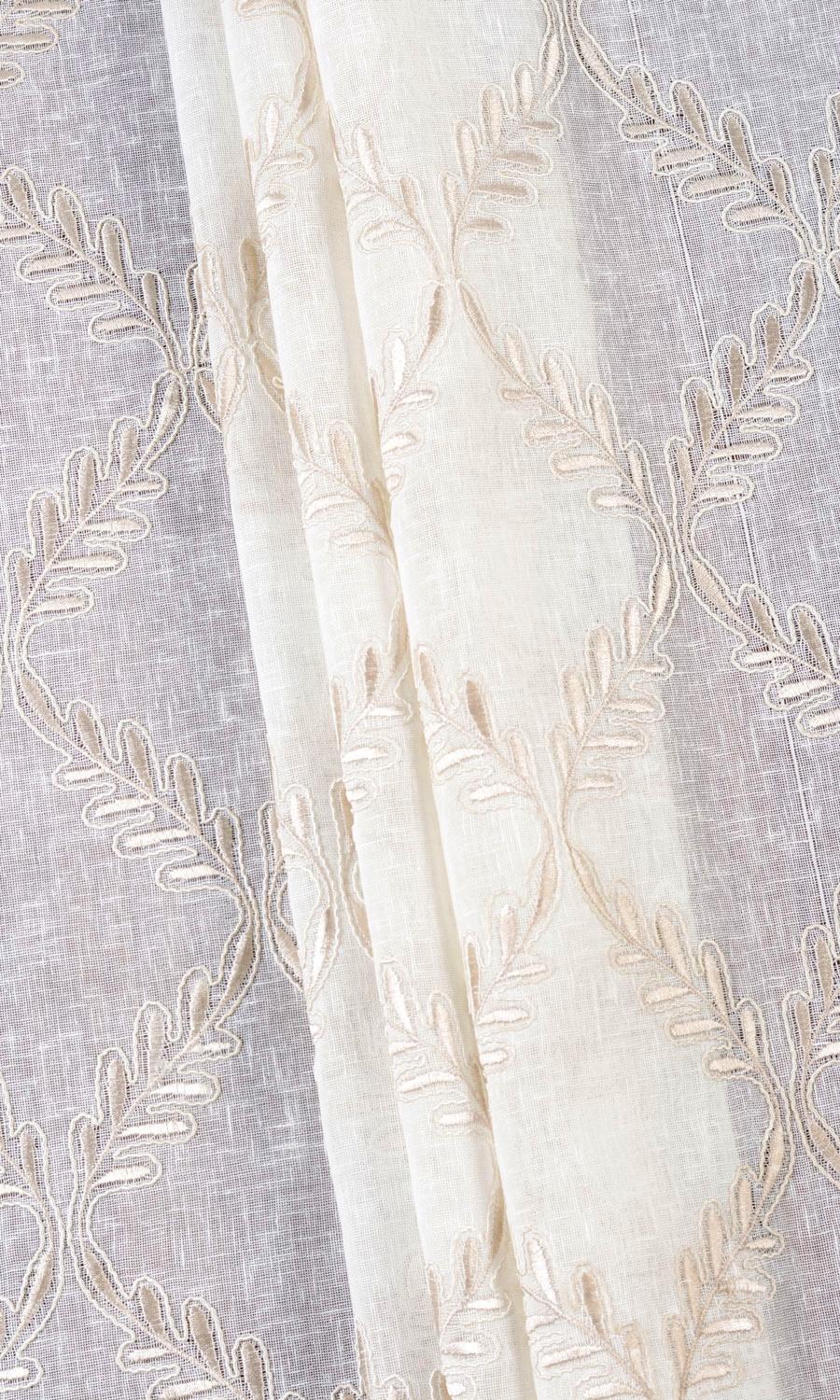 Sheer Floral Embroidered Window Treatments Fabric By the Metre (White/ Beige)