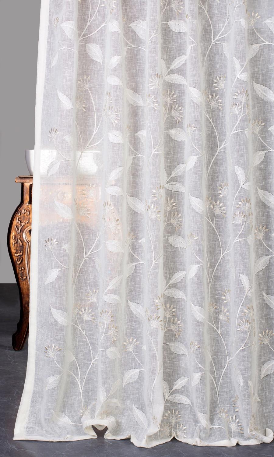 Floral Sheer Window Treatments Fabric Sample (White/ Cream)