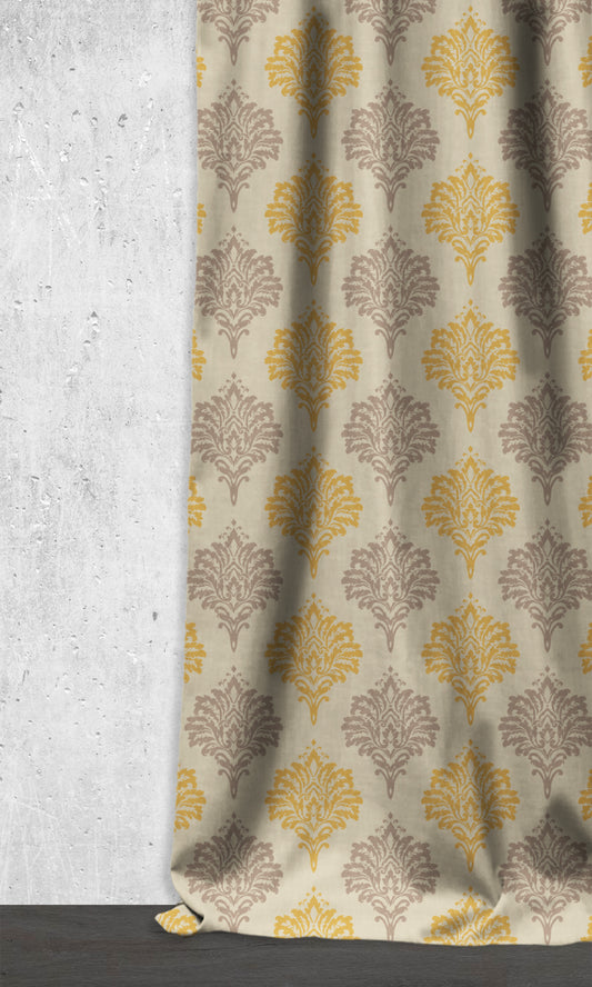 Damask Patterned Dimout Drapes (Yellow/ Grey)