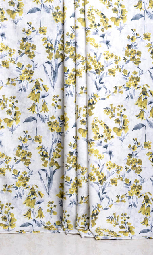 Floral Print Curtains (Yellow/ Gray)