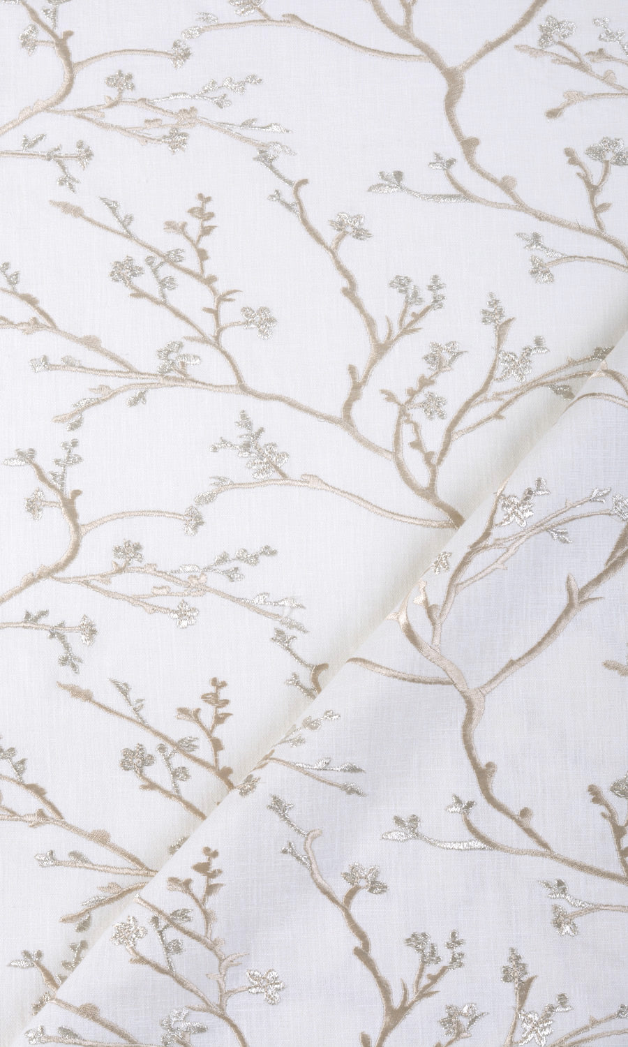Floral Vine Print Embroidery Window Treatments Fabric By the Metre (White/ Beige)