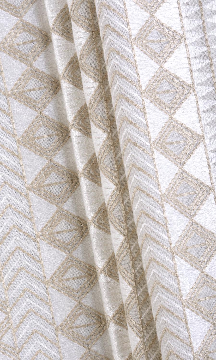 Geometric Patterned Sheer Home Textile Fabric Material By the Metre (White/ Beige)