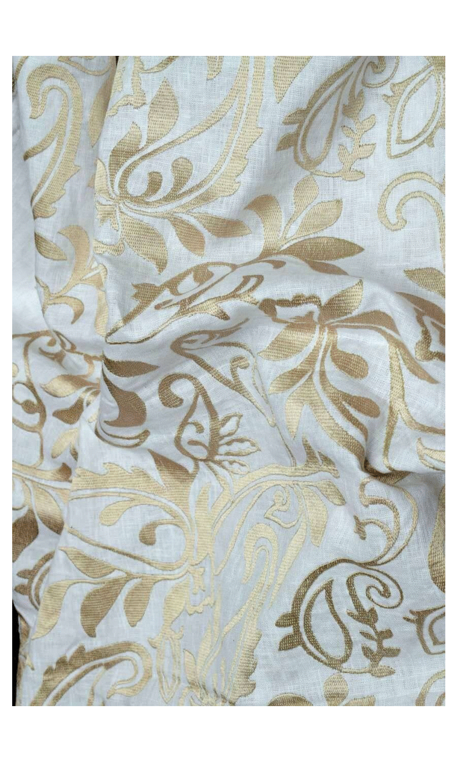 Floral Embroidered Linen Home Textile Fabric Material Sample (White/ Ivory)