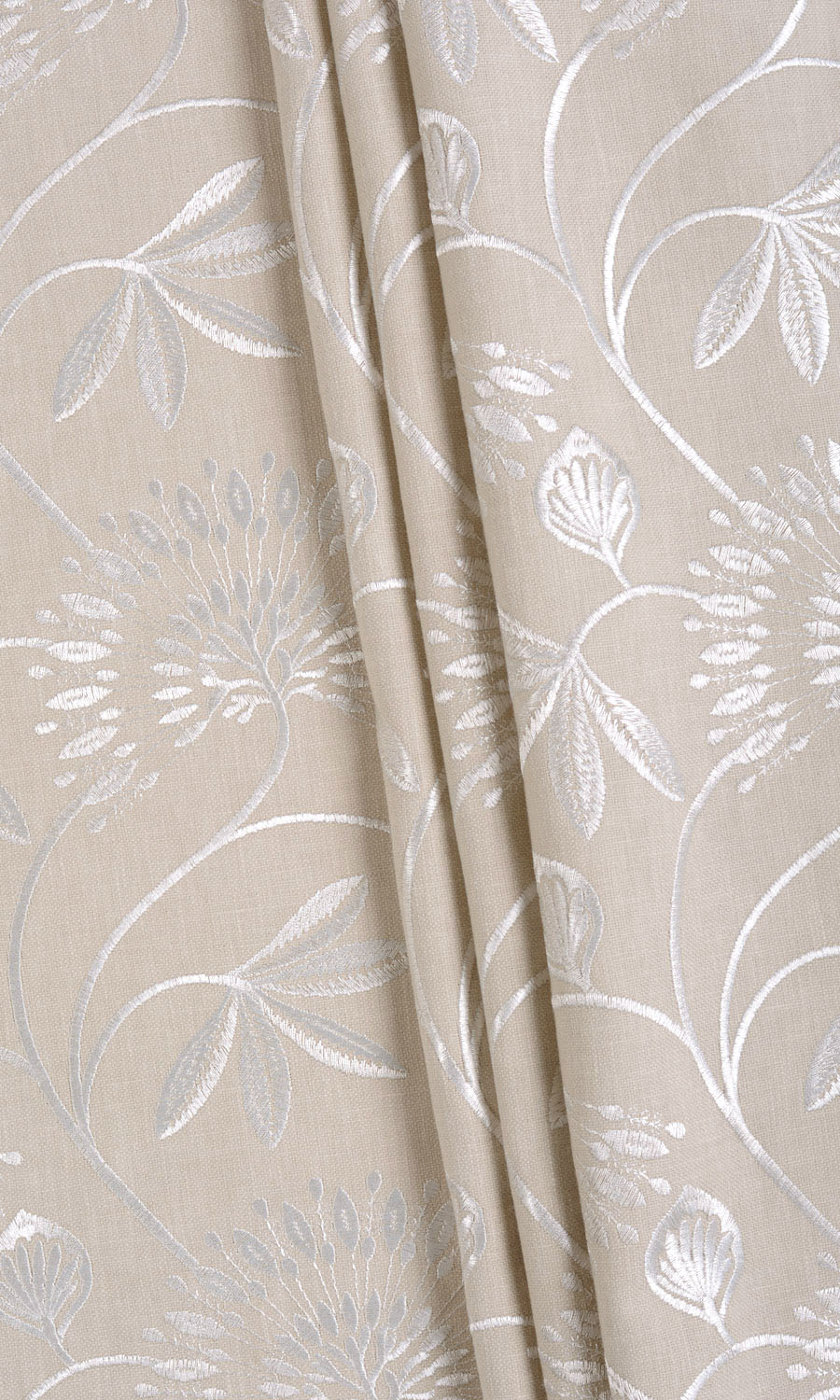 Floral Embroidery Fabric Material By the Metre (Beige/ White)