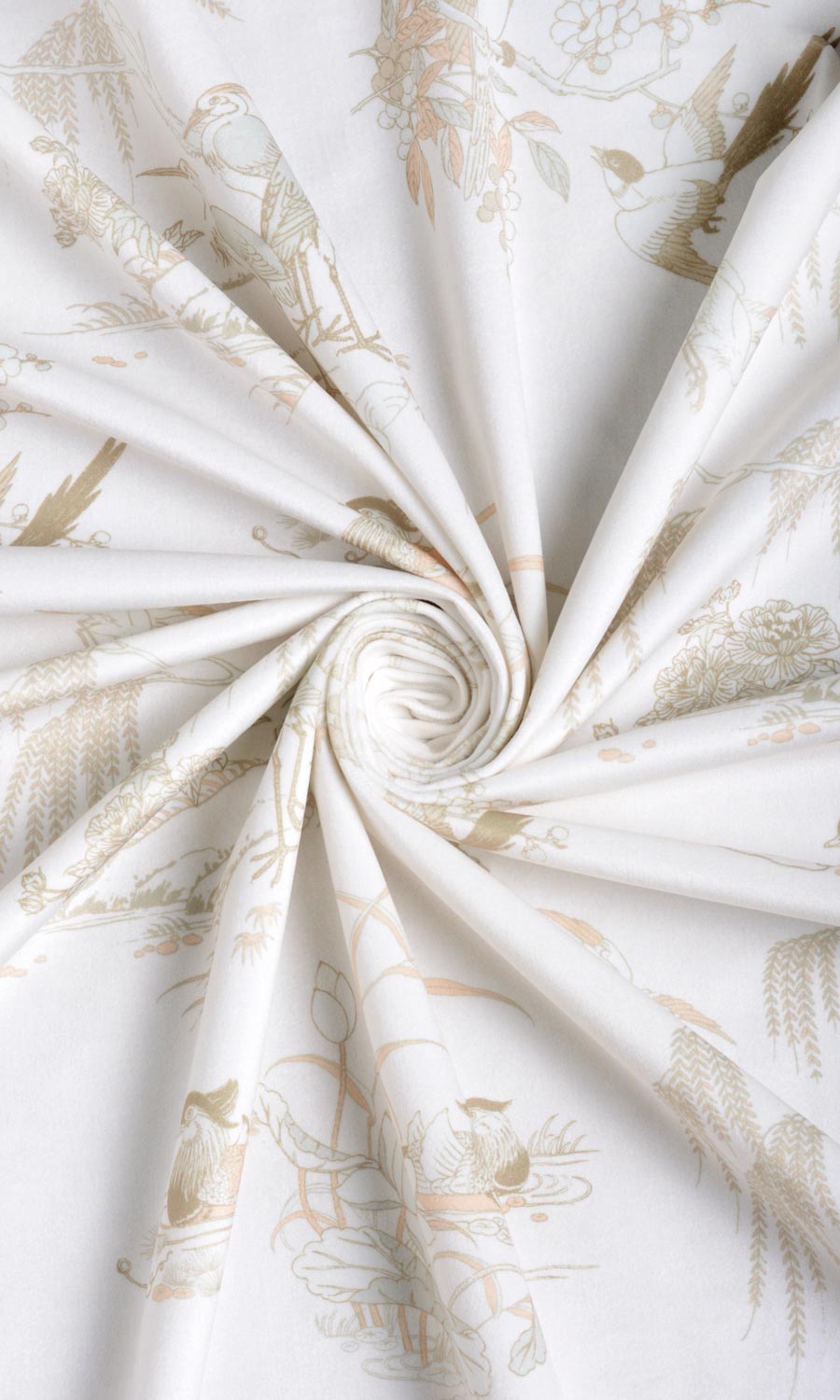 Chinoiserie Toile Velvet Fabric By the Metre for Curtains & Drapes (White/ Ivory)