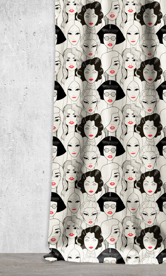 Pop Art Theme Home Décor Fabric Sample (Black/ White/ Red)