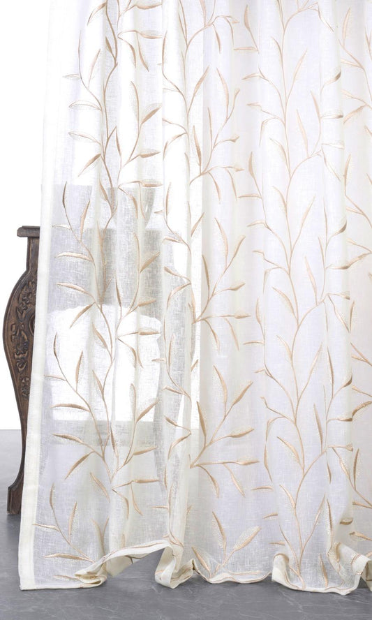 White vine embroidered sheer linen curtains
