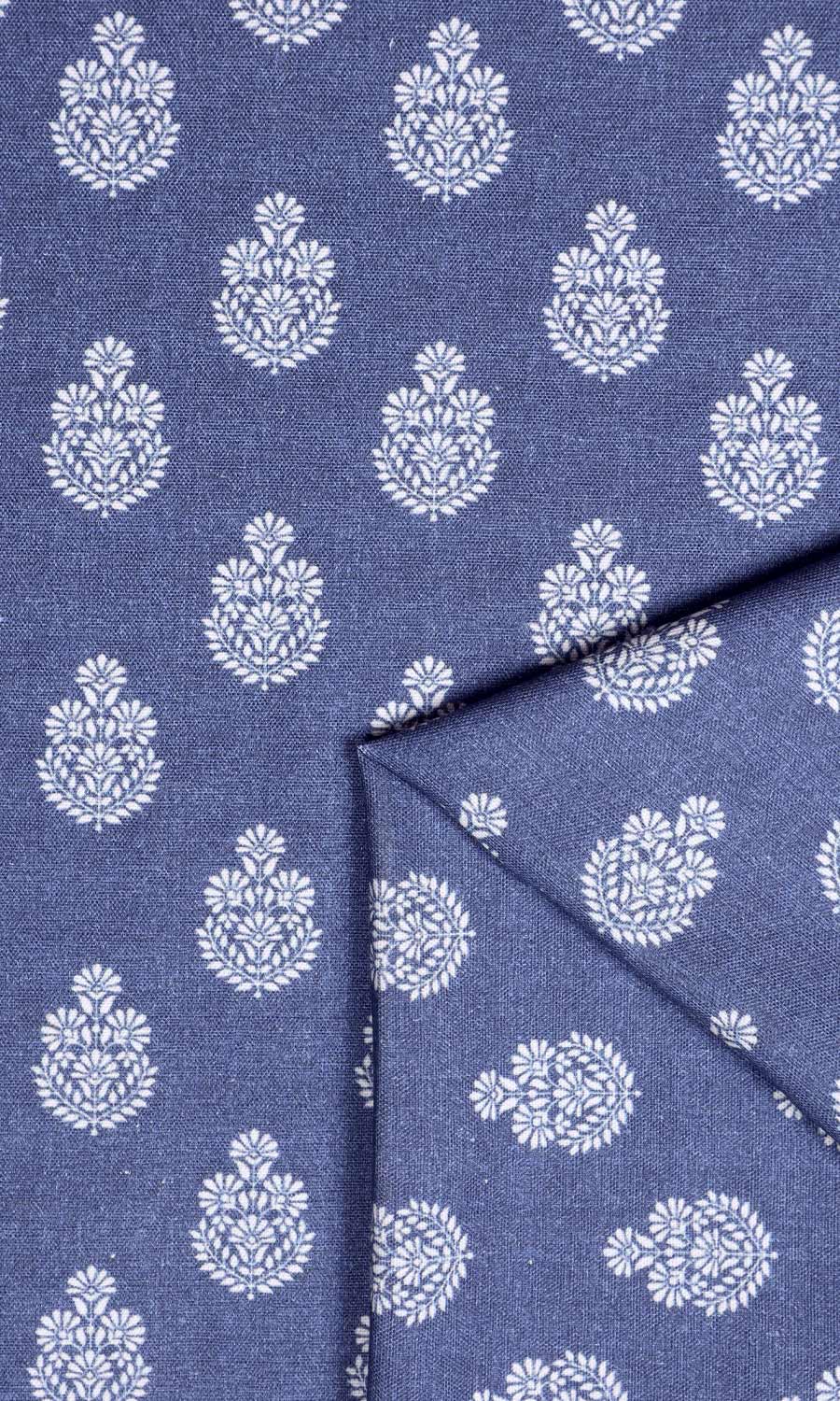 Floral Cotton Fabric Sample for Curtains & Drapes (Blue)