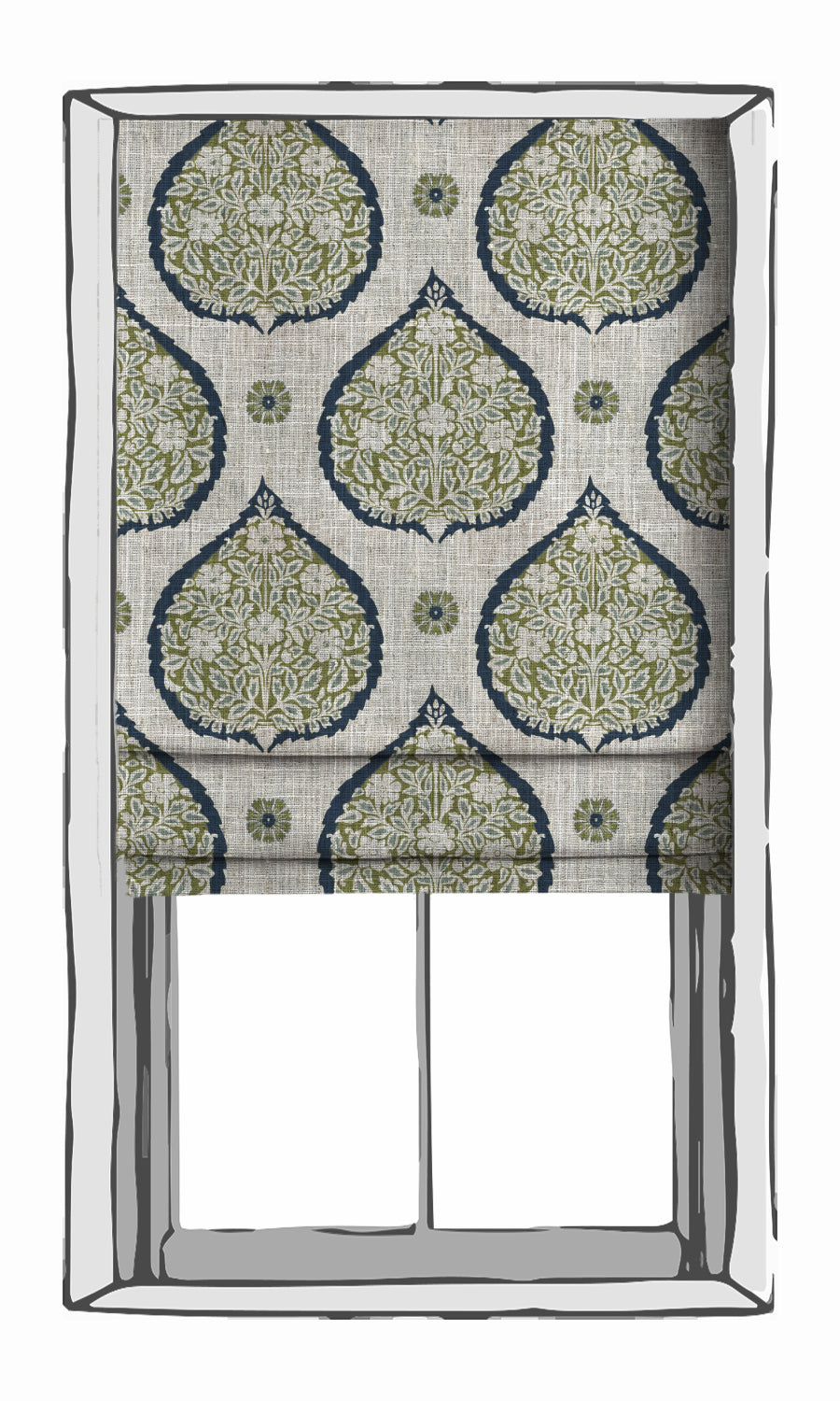 Paisley Window Treatments Fabric By the Metre (Navy Blue/ Green)