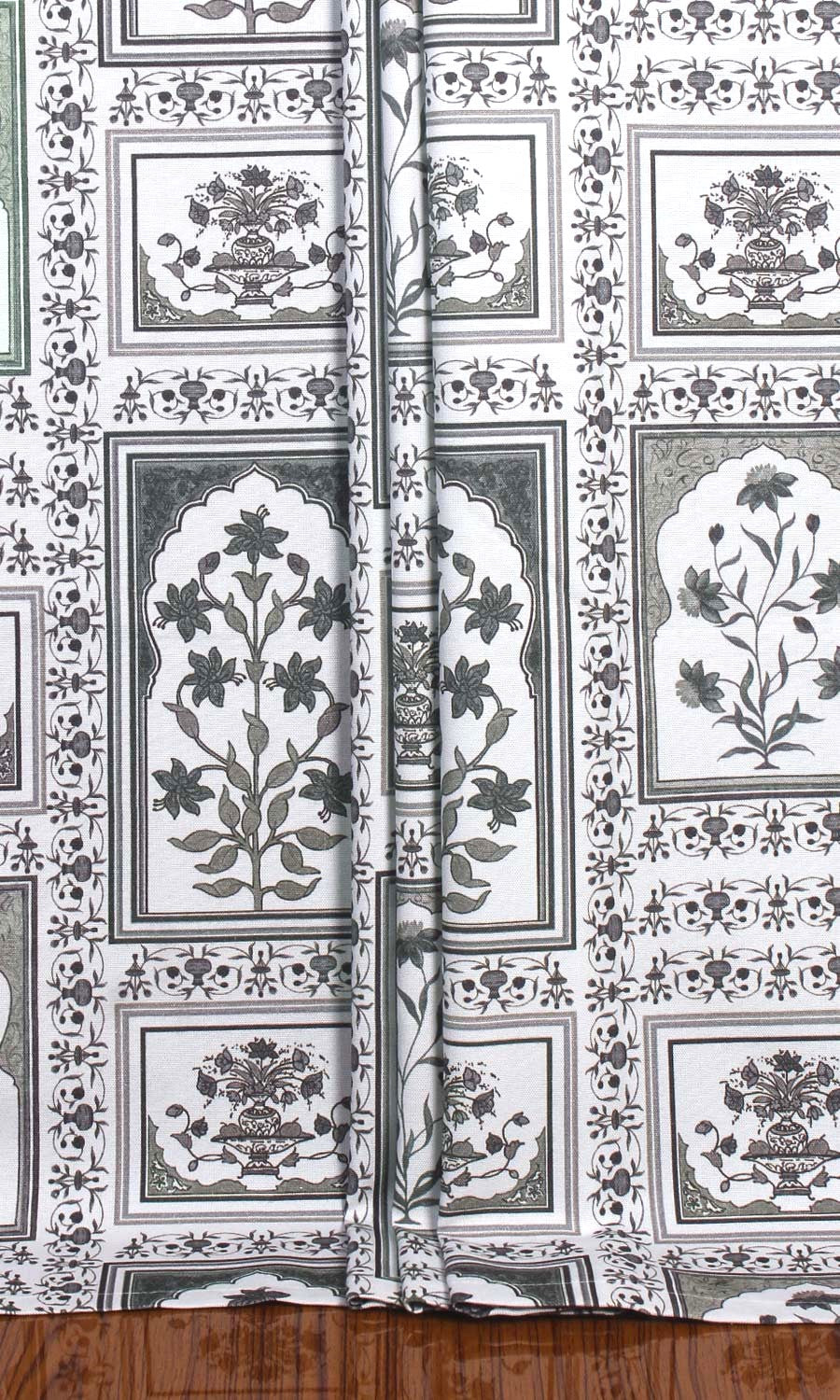 Floral Cotton Window Treatments Fabric Sample (White/ Grey)