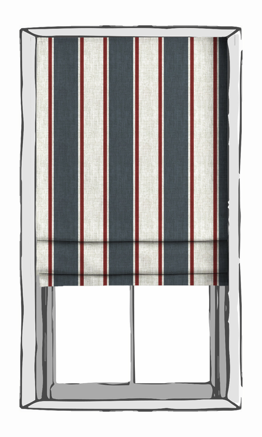 Striped Window Treatments Fabric By the Metre (Slate Grey/ Red)