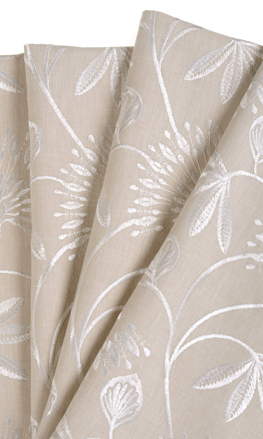 Floral Embroidery Home Textile Fabric Material Sample (Beige/ White)