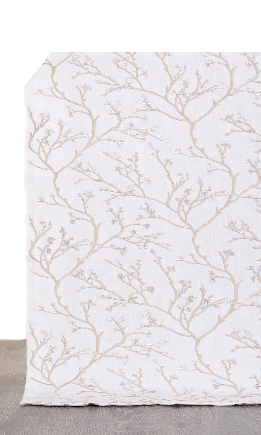Floral Vine Print Embroidery Fabric Sample for Curtains & Drapes (White/ Beige)
