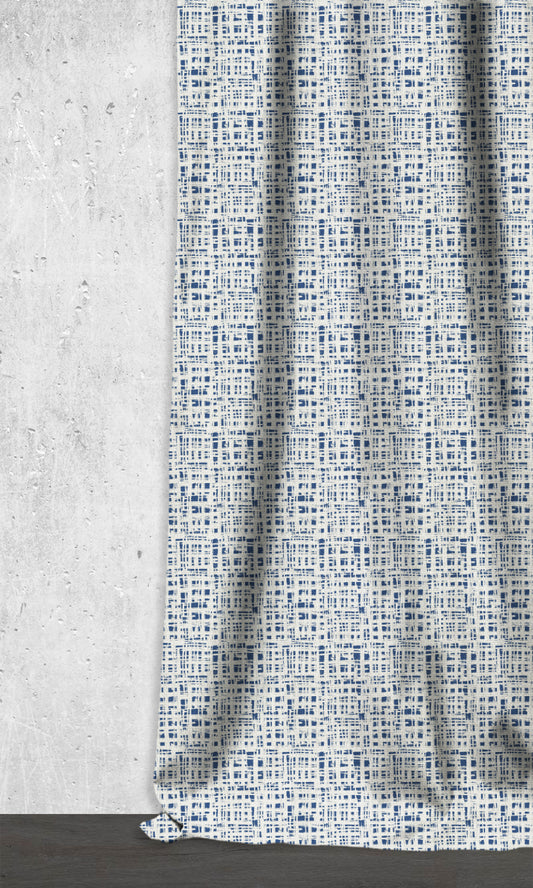 Abstract Print Drapery (Eggshell White/ Blue)