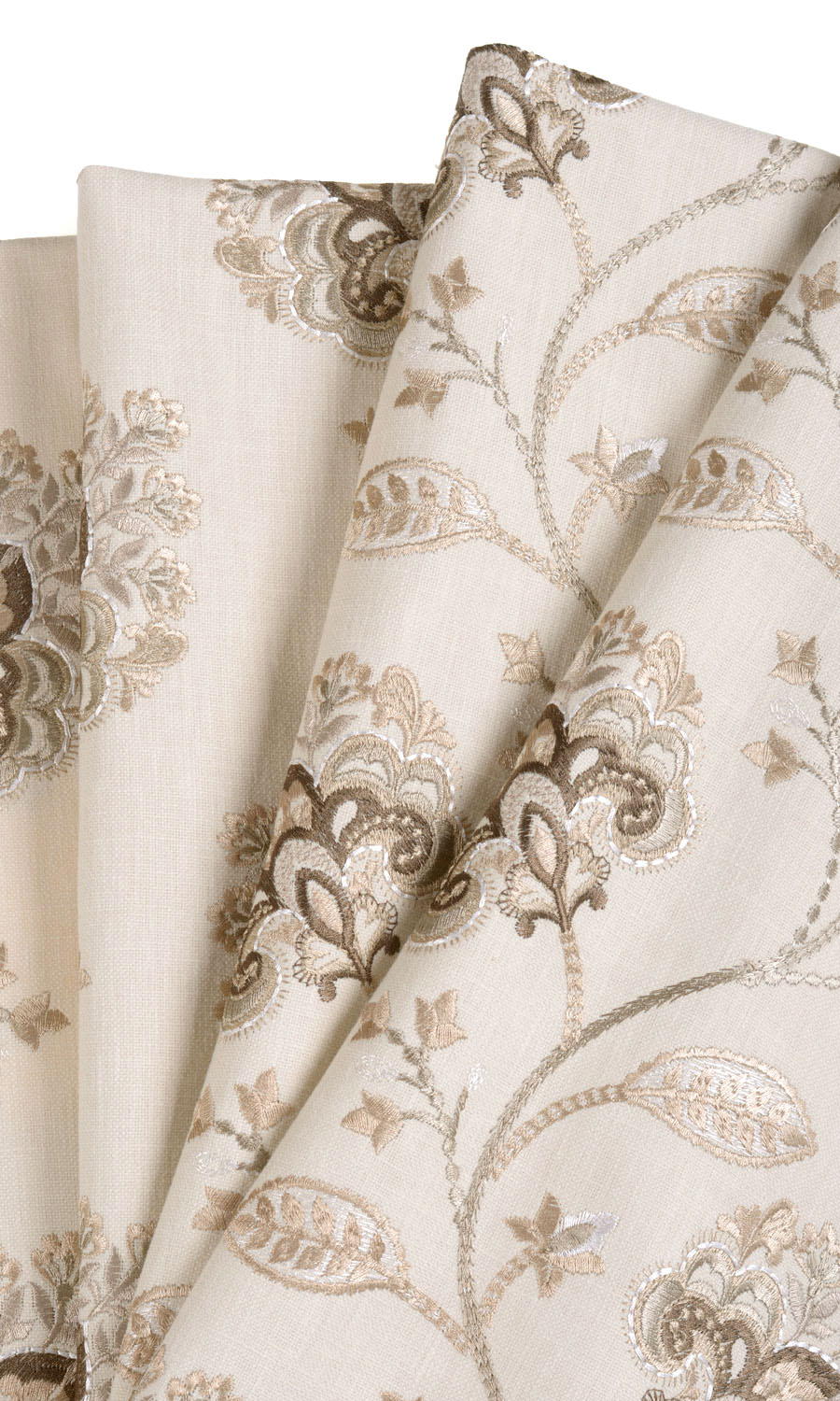 Vine Embroidered Home Textile Fabric Material Sample (Latte Beige/ Brown)