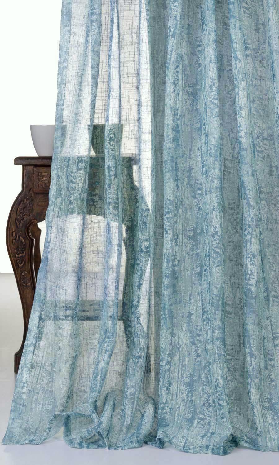 Textured Sheer Home Textile Fabric Material By the Metre (Teal Blue)