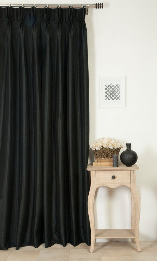 Faux Silk Curtains (Black/ Grey)