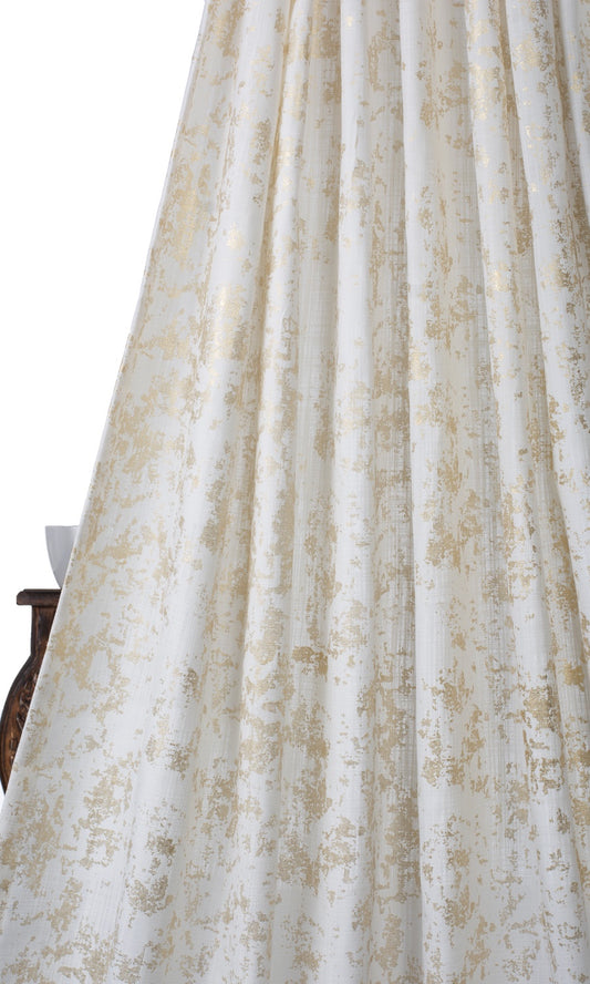 Metallic Abstract Print Home Décor Fabric Sample (Cream/ Golden)