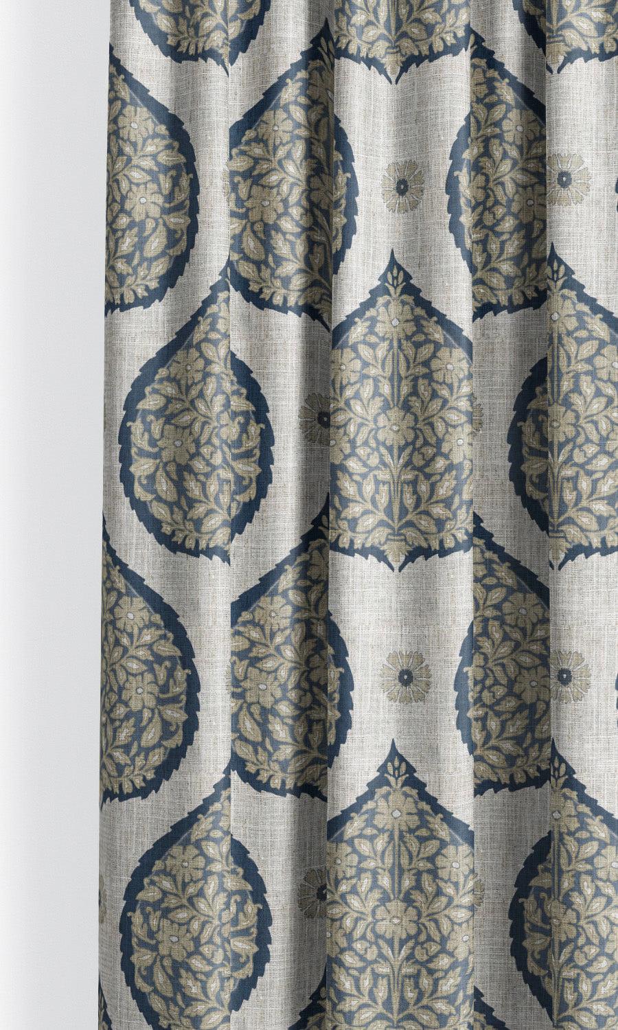 Paisley Window Treatments Fabric By the Metre (Navy Blue/ Beige)