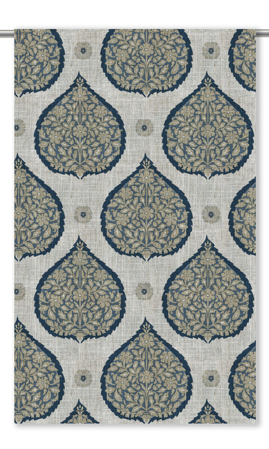Paisley Curtain Panels (Navy Blue/ Beige)