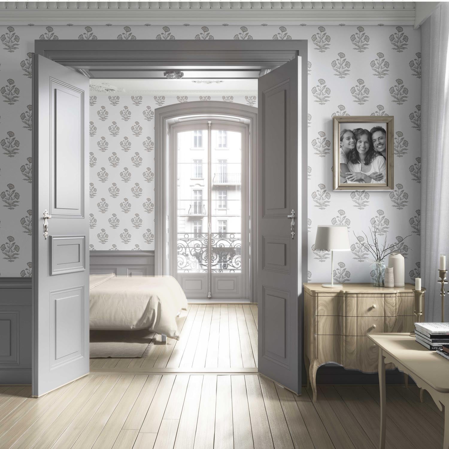 Neutral Floral Block Print Living Room Wallpaper (Gray/ White)