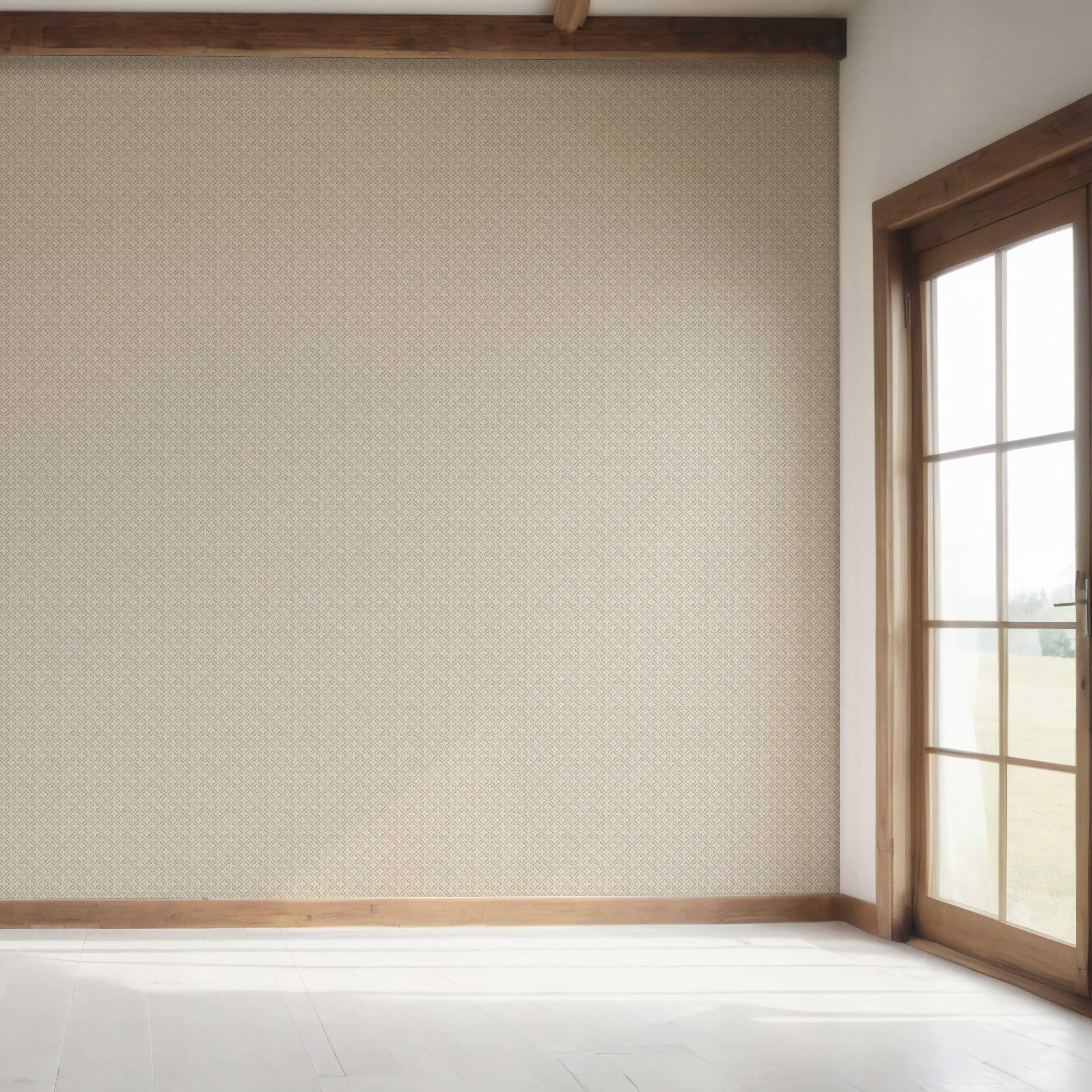 Neutral Small Floral Lattice/ Geometric Micro-Print Bedroom Wallpaper (Beige/ Brown/ Warm Gray)