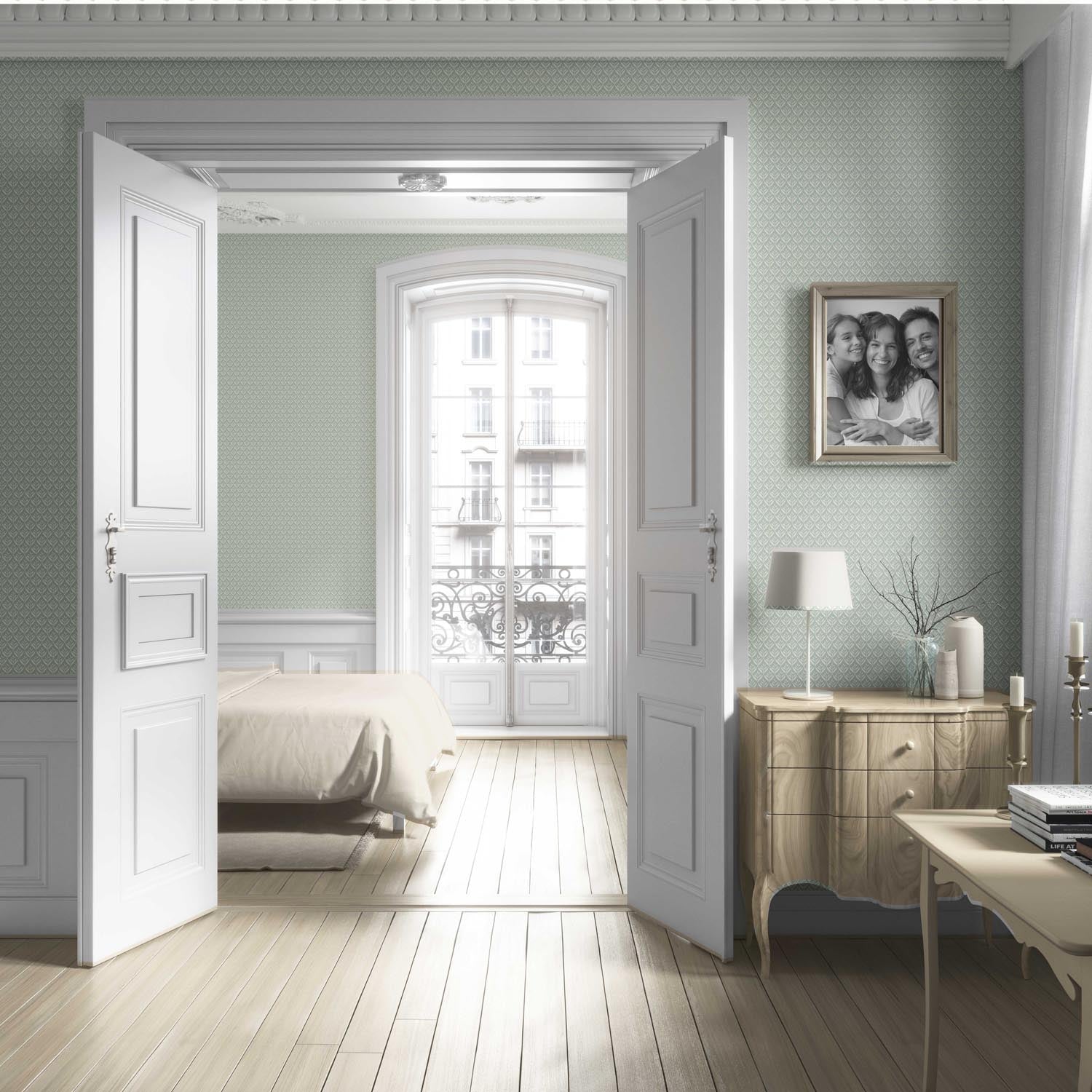 Small Floral Lattice/ Leaf Textured Living Room Wallpaper Sample (Pastel Blue)