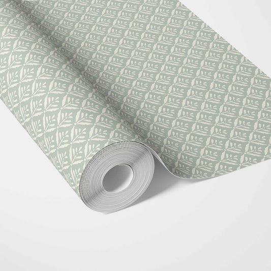 Small Floral Lattice/ Leaf Textured Traditional Wallpaper Sample (Pastel Blue)